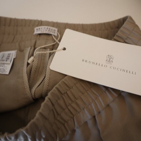 Brunello Cucinelli Twill Tapered Pant Khaki Viscose Linen Size 6 New Tag $1,395 - Picture 7 of 9